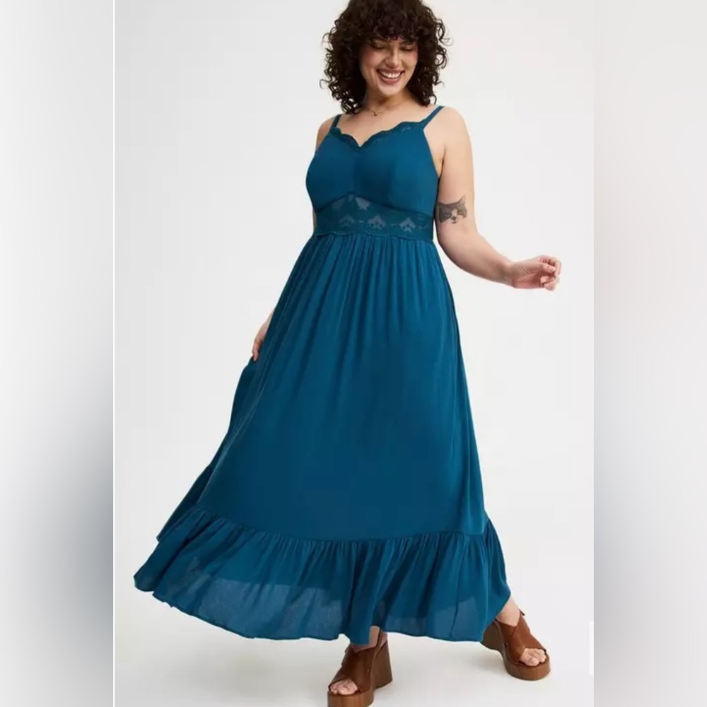 NWT Torrid Teal Lace Inset Maxi Dress